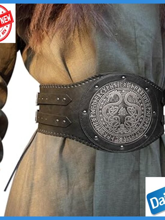 Viking Embossed Double Dragon Faux Leather Wide Belt Waist Armor main image 6
